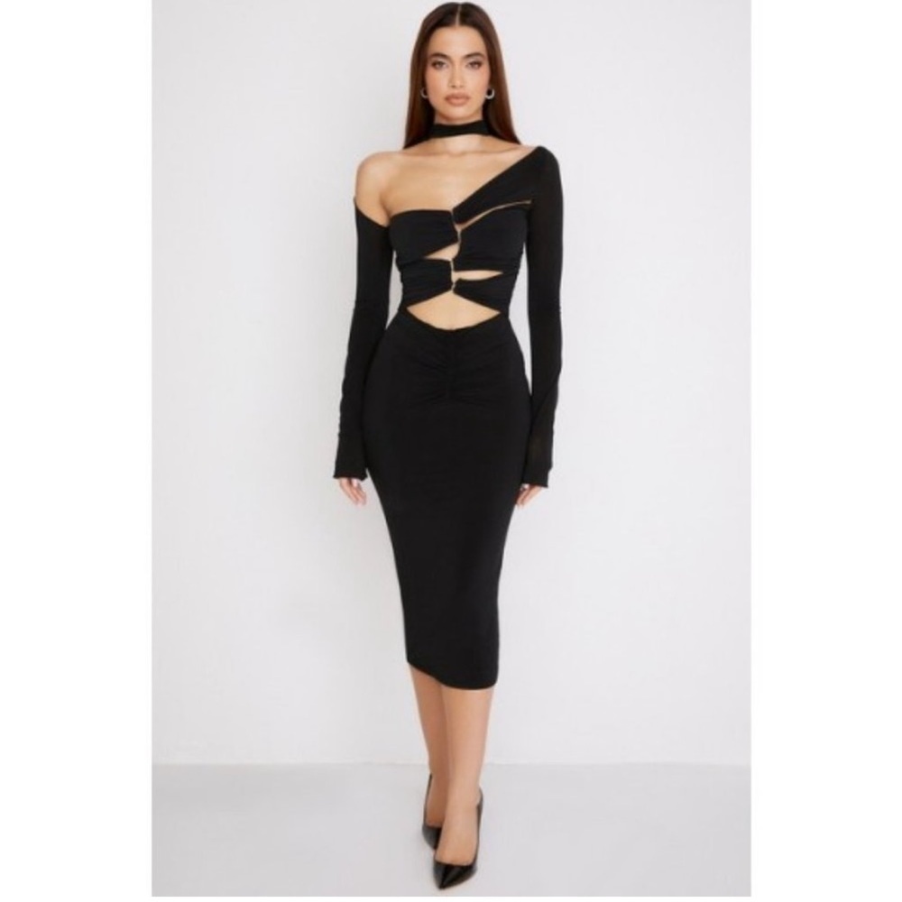 House of CB Aline Black Jersey Cutout Midi Dress